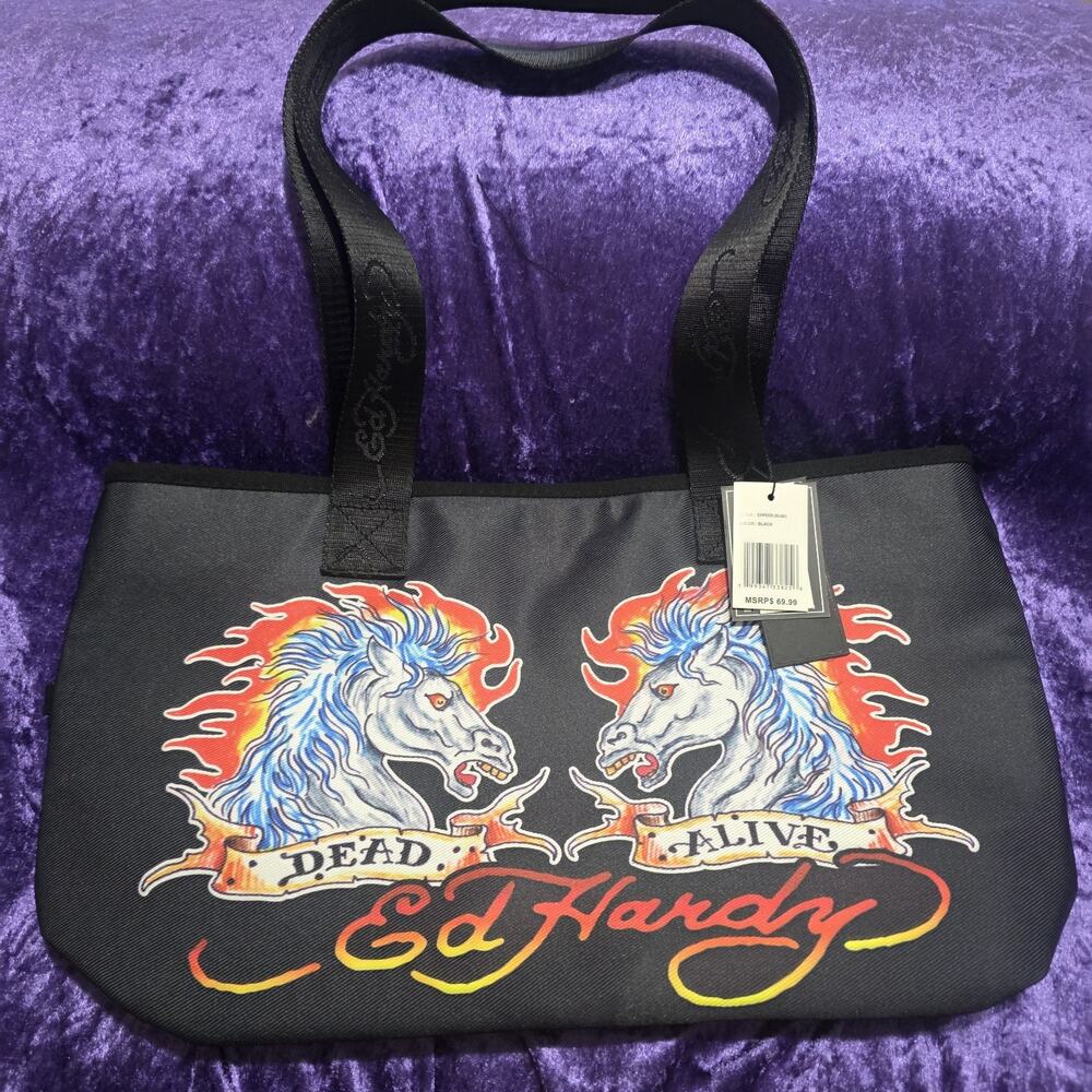 Ed Hardy Dead Alive Shoulder Bag Black-New